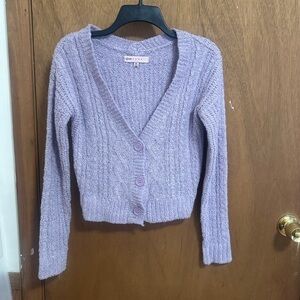 Crave Fame Lavender V-Neck Button Sweater